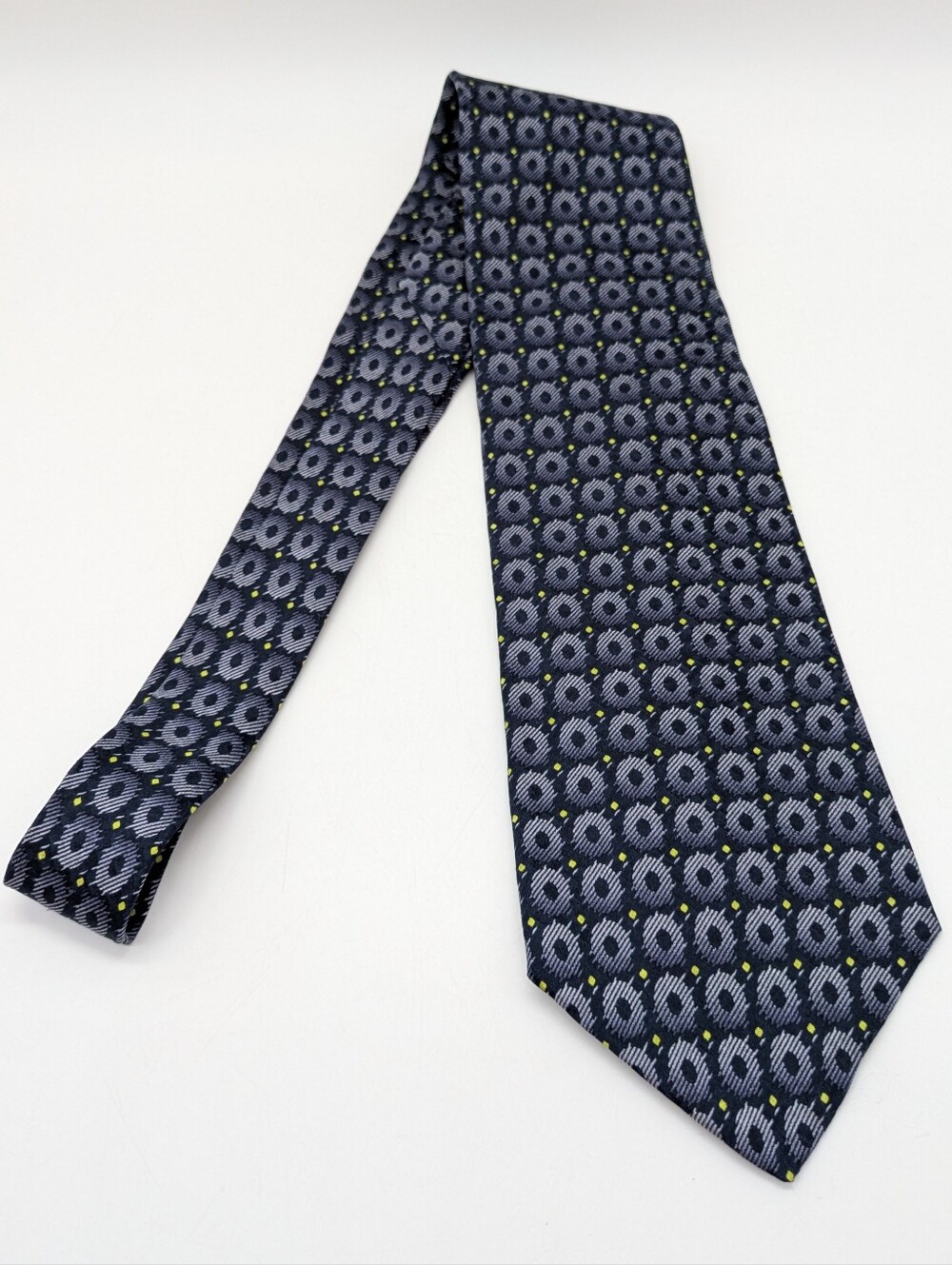 Calvin Klein Blue Yellow Geometric Circle Men's Silk Neck Tie